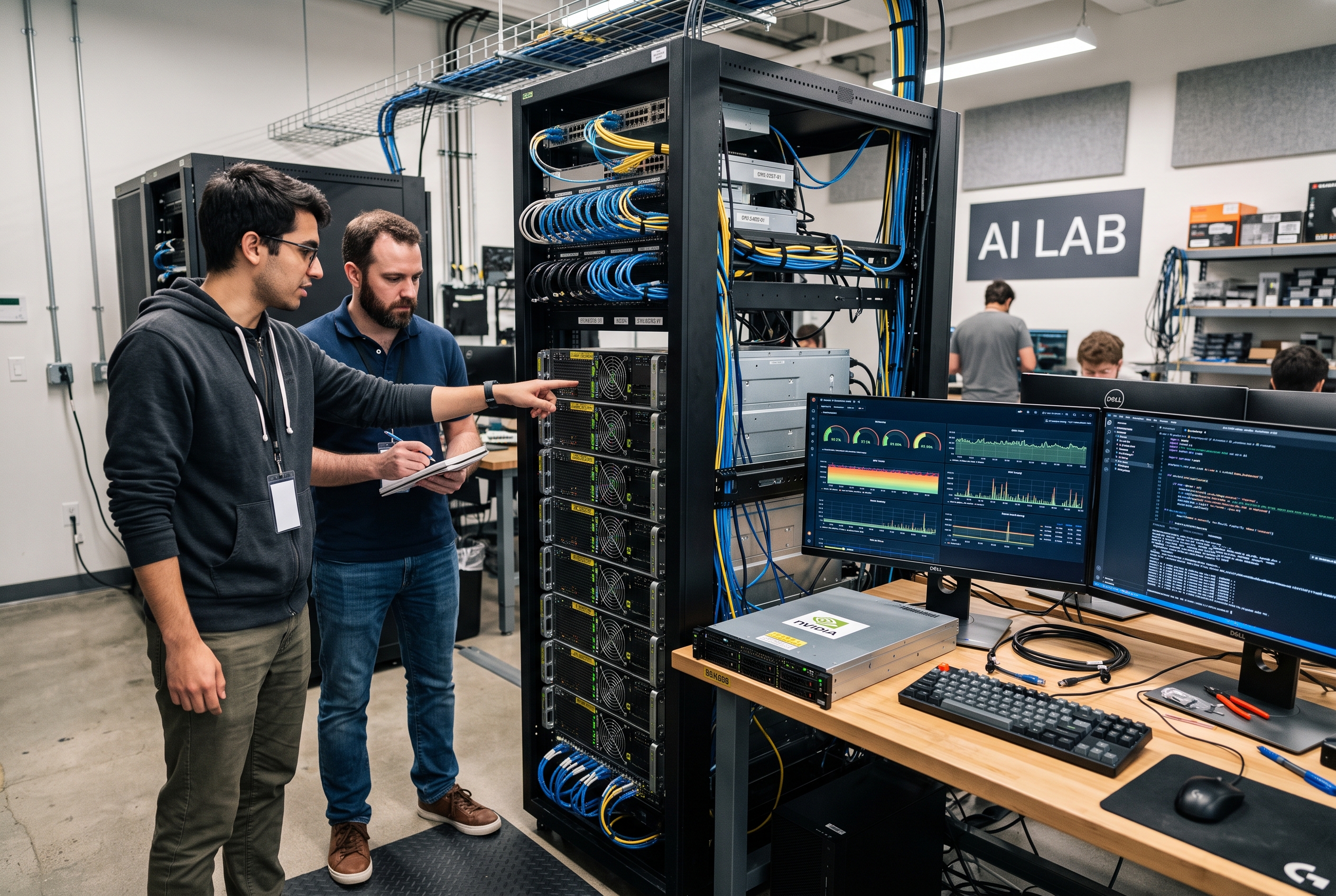 Infrastructure team evaluating local AI hardware in an on premise lab