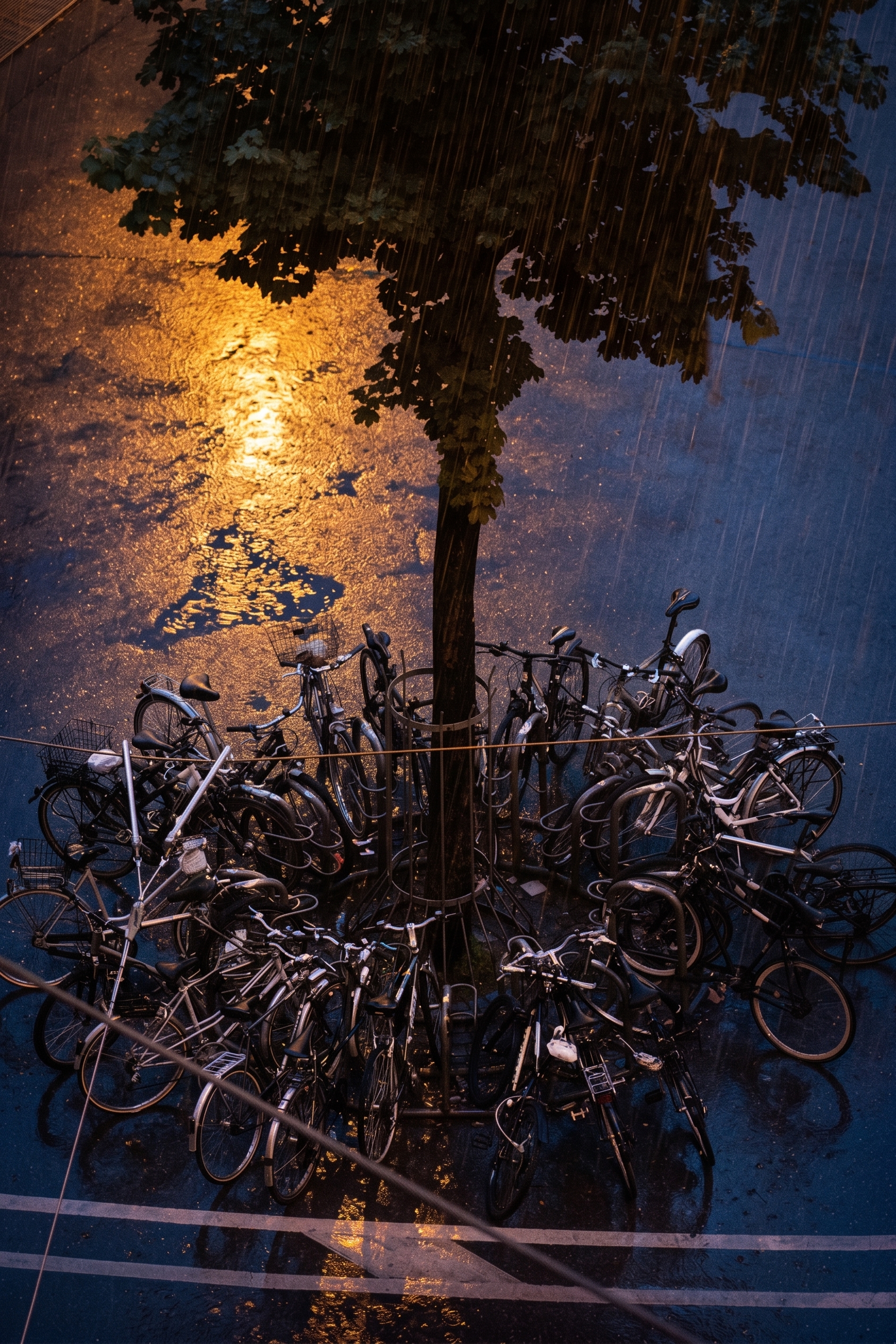 Nano Banana 2 image editing test changing a bicycle street scene to rainy midnight