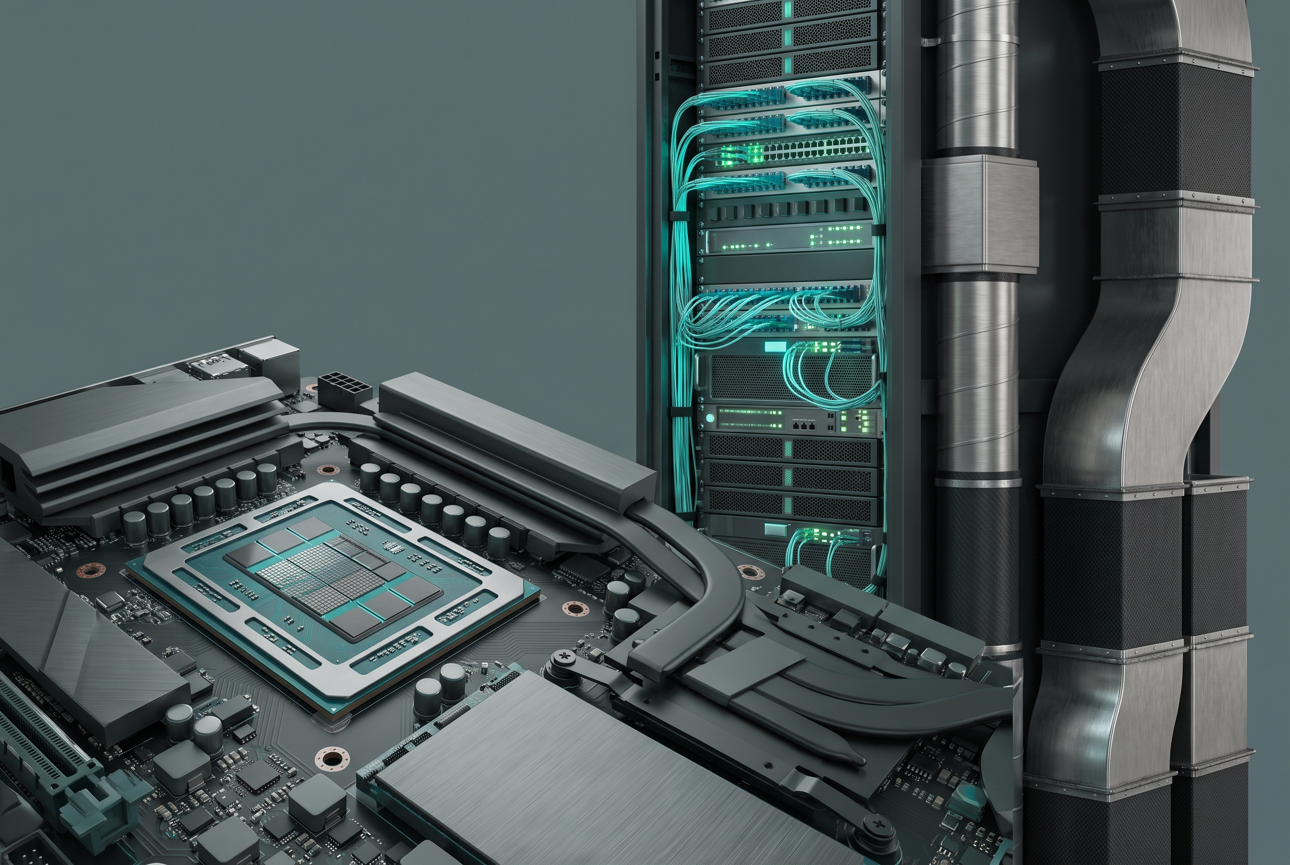 On-device AI edge stack with laptop board and compact server rack
