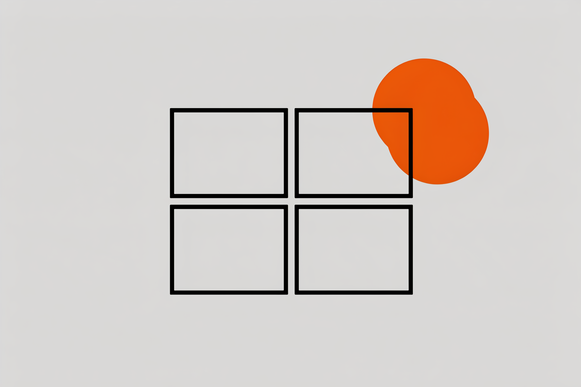 Text to image layout test with black grid orange circle and image blocks