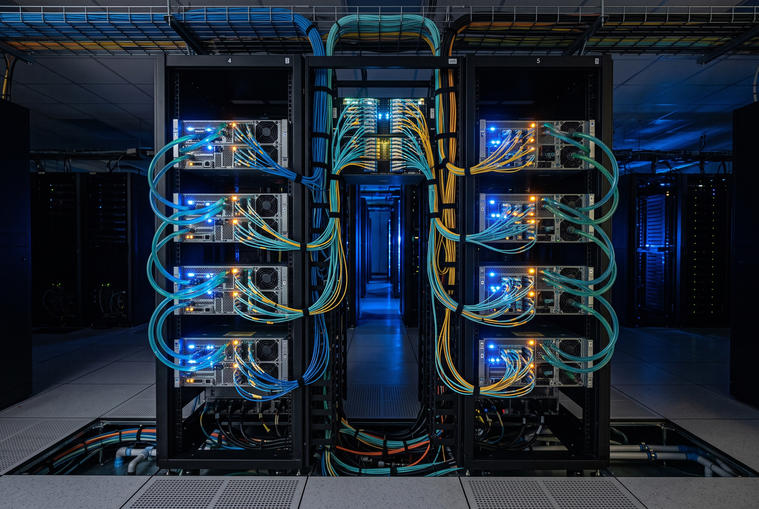 Distributed AI inference accelerator racks with optical cables