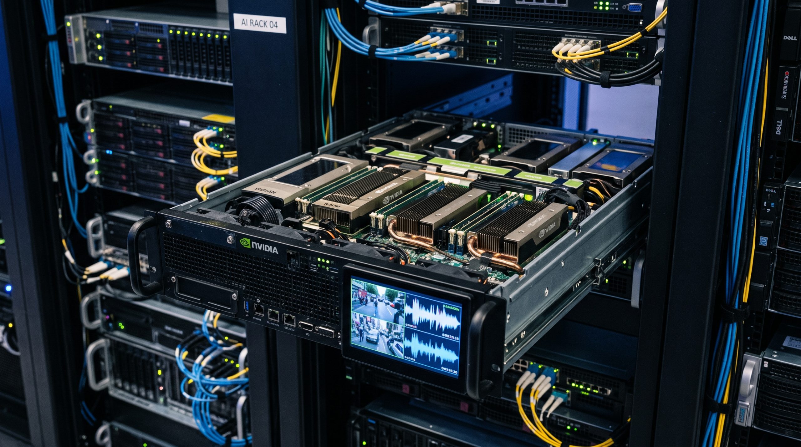 GPU tray processing video frames and audio